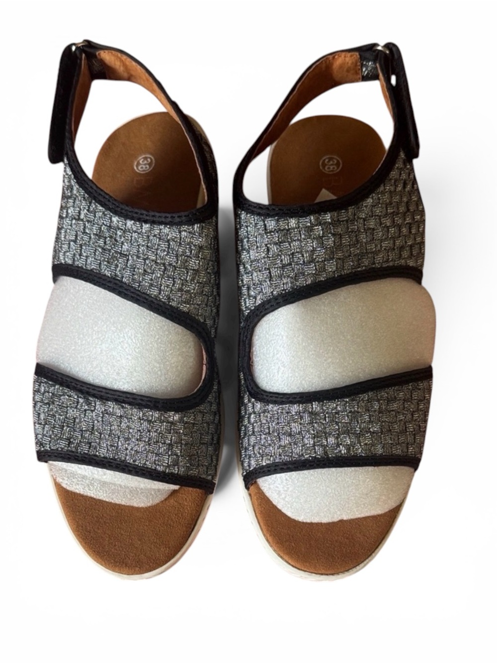 NWOT bernie mev. Stylish Black/gray Open-Toe Sandals SZ EU 38